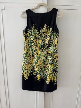 Chetta B Black Sleeveless Mini Dress with Yellow & Green Floral Spray
